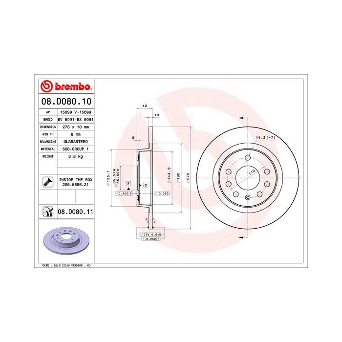 BREMBO COATED DISC LINE Bremsscheibe 08.D080.11