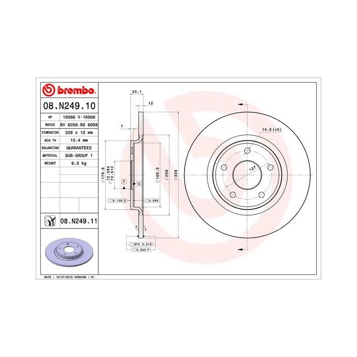 BREMBO COATED DISC LINE Bremsscheibe 08.N249.11