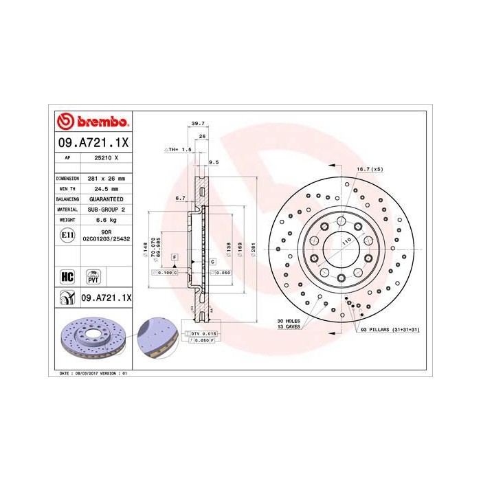 BREMBO XTRA LINE Bremsscheibe 09.A721.1X