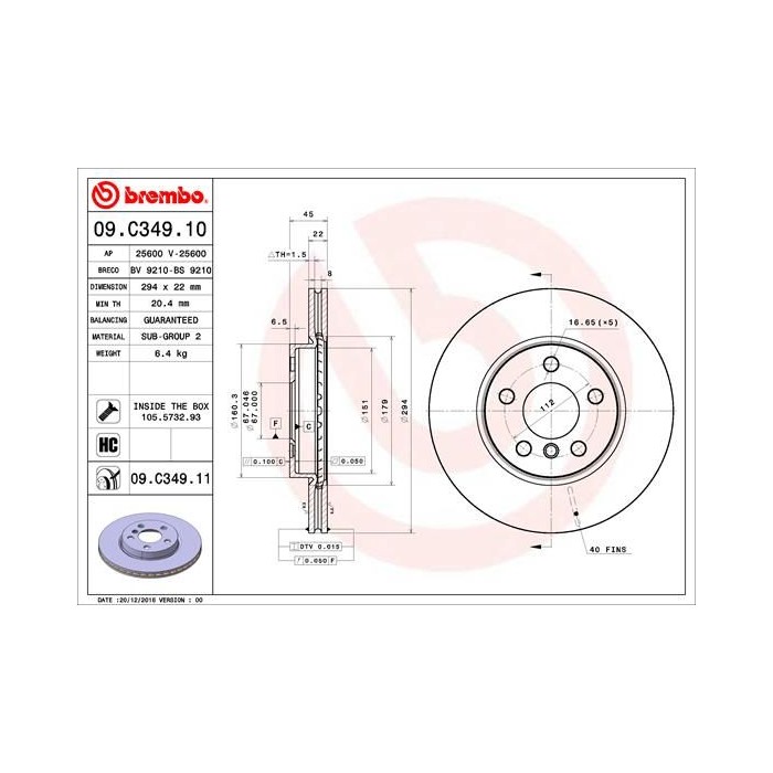 BREMBO COATED DISC LINE Bremsscheibe 09.C349.11