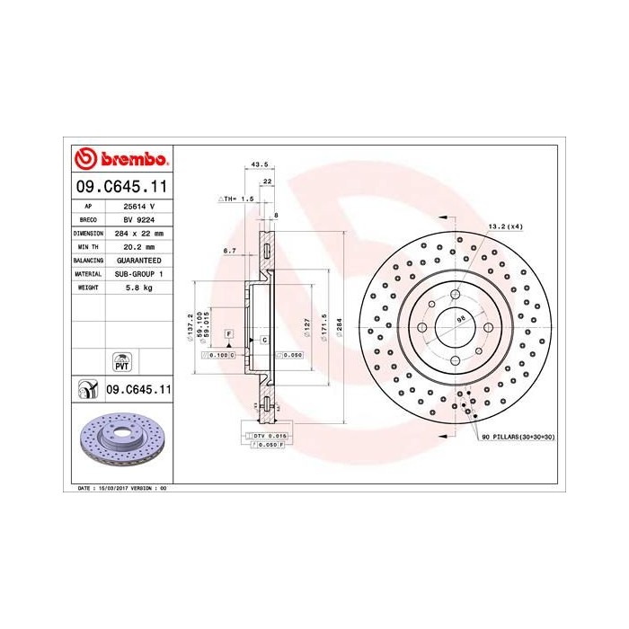 BREMBO COATED DISC LINE Bremsscheibe 09.C645.11