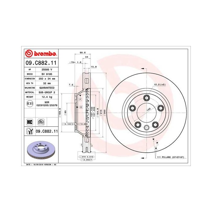 BREMBO COATED DISC LINE Bremsscheibe 09.C882.11