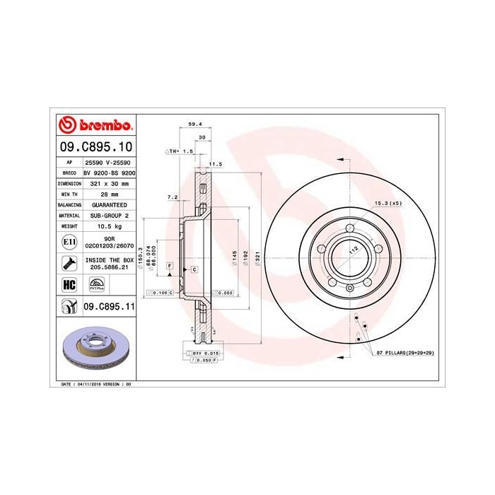 BREMBO COATED DISC LINE Bremsscheibe 09.C895.11