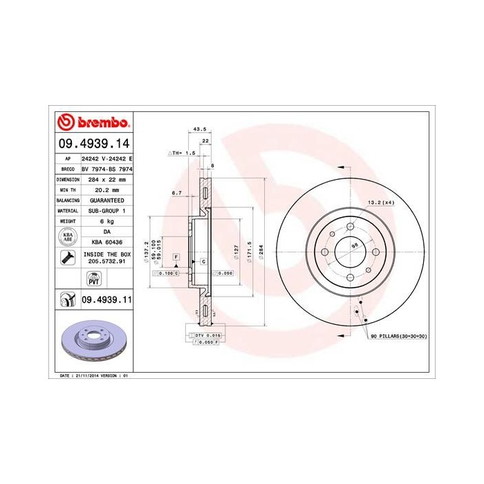 BREMBO COATED DISC LINE Bremsscheibe 09.4939.11