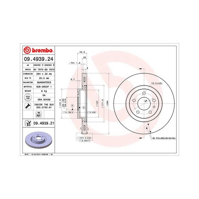 BREMBO Bremsscheibe 09.4939.24v vorne Alfa romeo 156( 932_)
