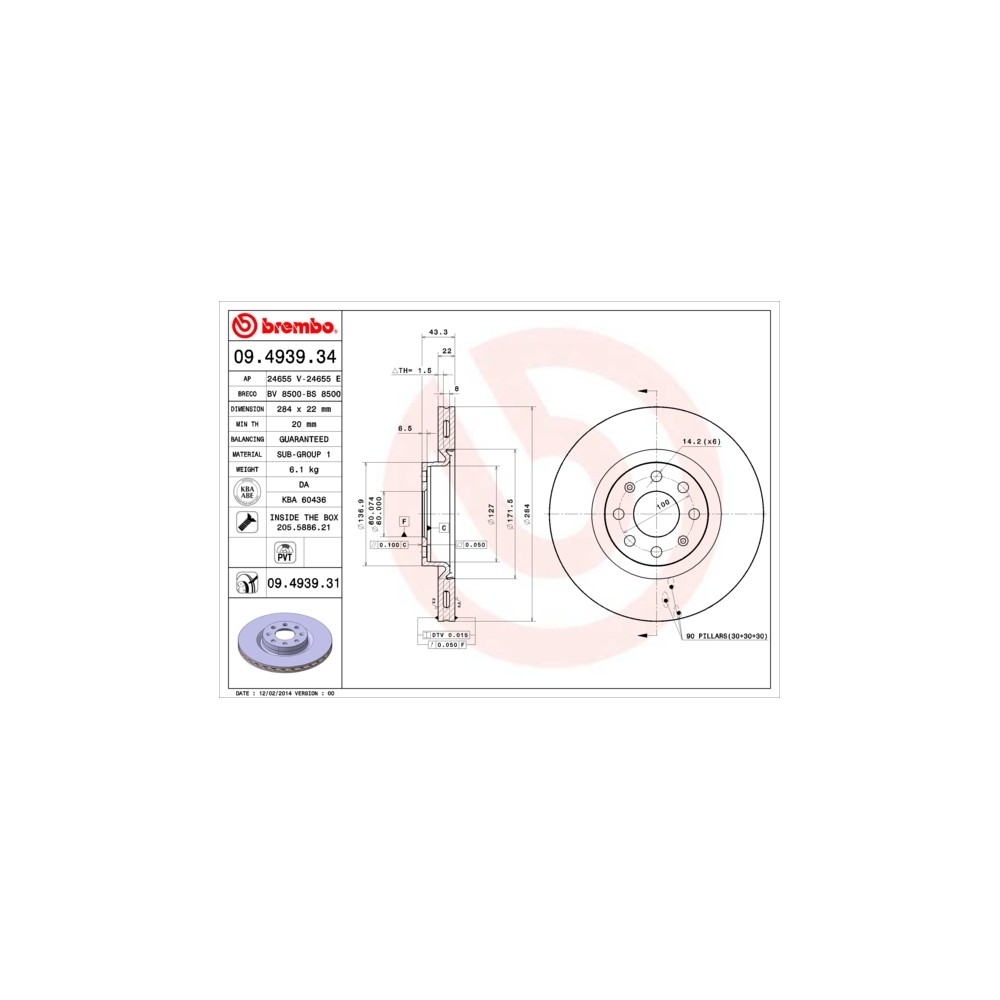 BREMBO COATED DISC LINE Bremsscheibe 09.4939.31