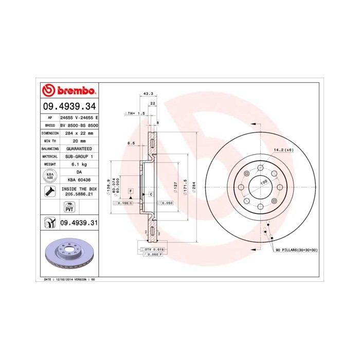 BREMBO COATED DISC LINE Bremsscheibe 09.4939.31
