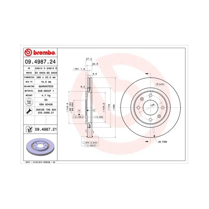 BREMBO COATED DISC LINE Bremsscheibe 09.4987.21