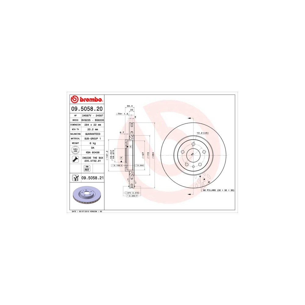 BREMBO COATED DISC LINE Bremsscheibe 09.5058.21