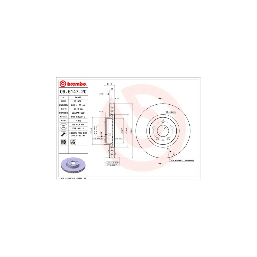 BREMBO Bremsscheibe 09.5147.20