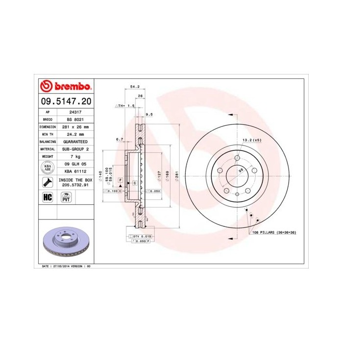 BREMBO Bremsscheibe 09.5147.20
