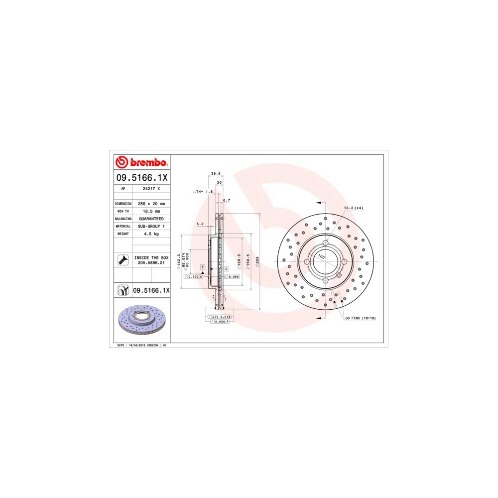 BREMBO XTRA LINE Bremsscheibe 09.5166.1X