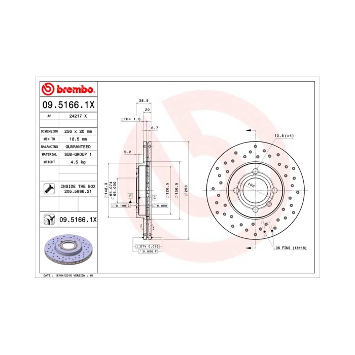 BREMBO XTRA LINE Bremsscheibe 09.5166.1X