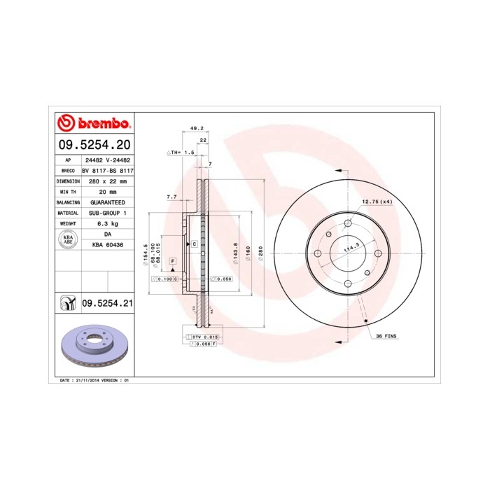 BREMBO Bremsscheibe 09.5254.20