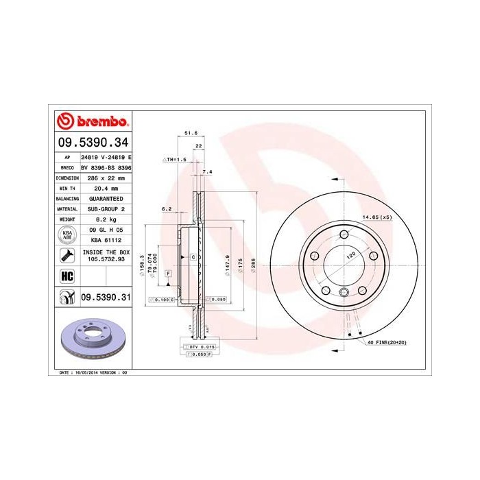 BREMBO COATED DISC LINE Bremsscheibe 09.5390.31