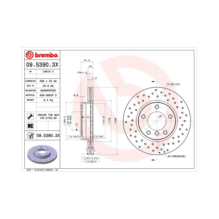 BREMBO XTRA LINE Bremsscheibe 09.5390.3X