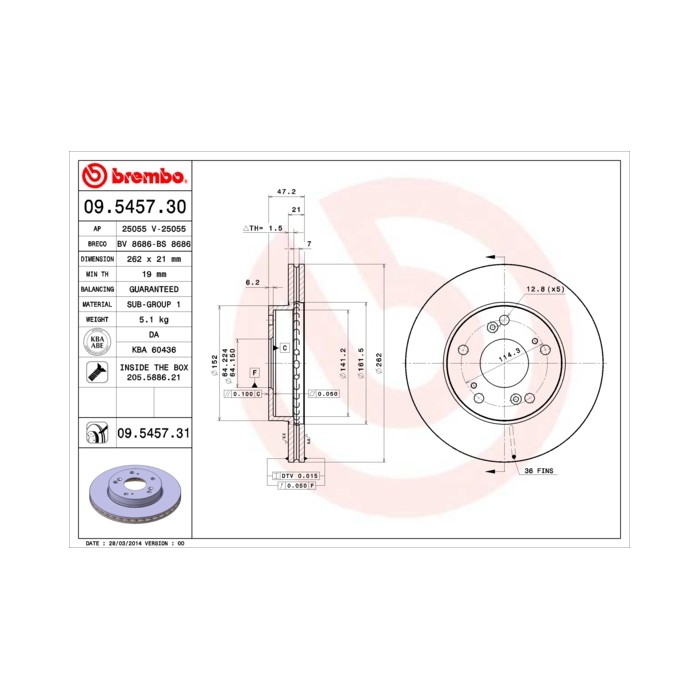 BREMBO COATED DISC LINE Bremsscheibe 09.5457.31