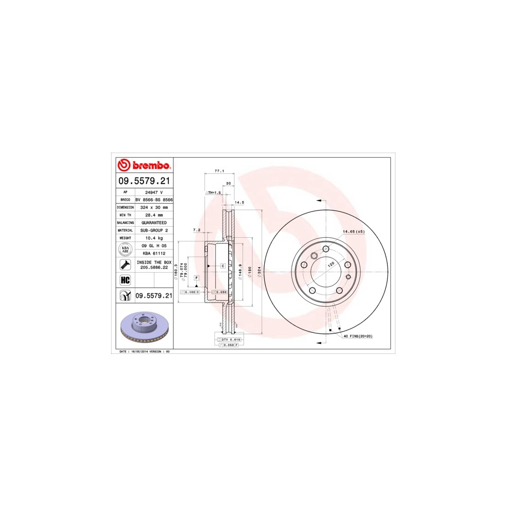 BREMBO COATED DISC LINE Bremsscheibe 09.5579.21