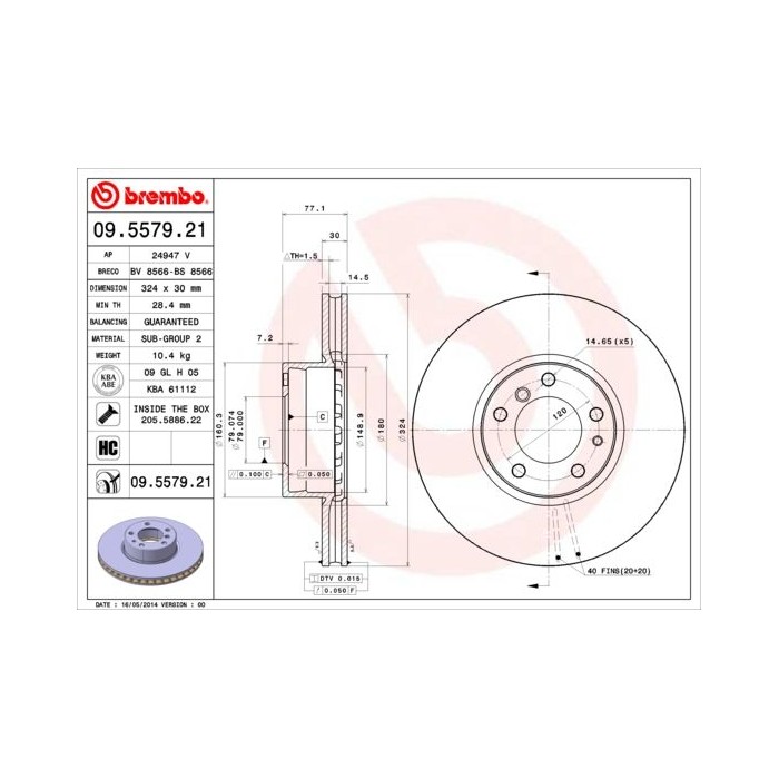 BREMBO COATED DISC LINE Bremsscheibe 09.5579.21