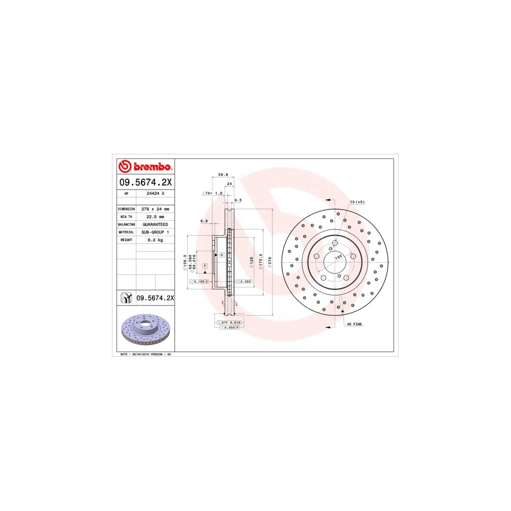 BREMBO XTRA LINE Bremsscheibe 09.5674.2X