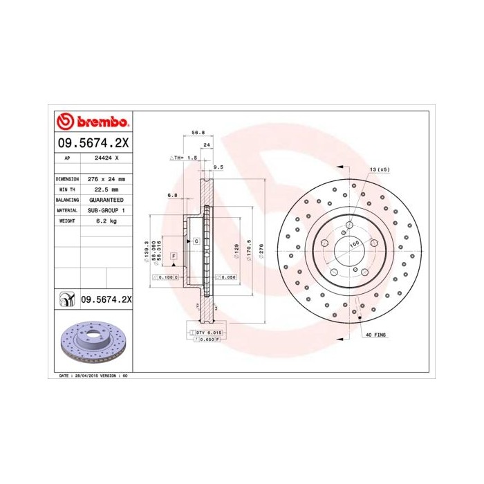 BREMBO XTRA LINE Bremsscheibe 09.5674.2X