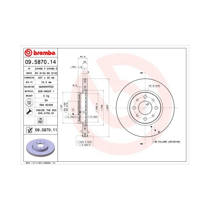 BREMBO COATED DISC LINE Bremsscheibe 09.5870.11