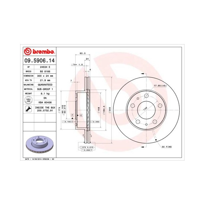 BREMBO Bremsscheibe 09.5906.14