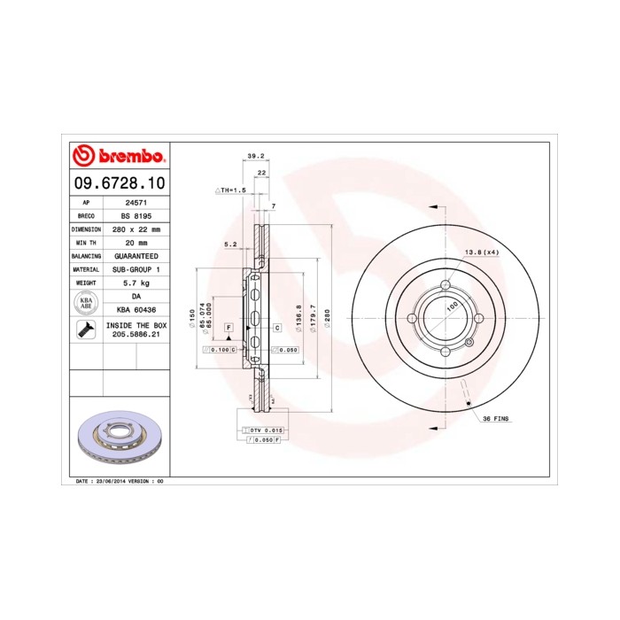 BREMBO Bremsscheibe 09.6728.10