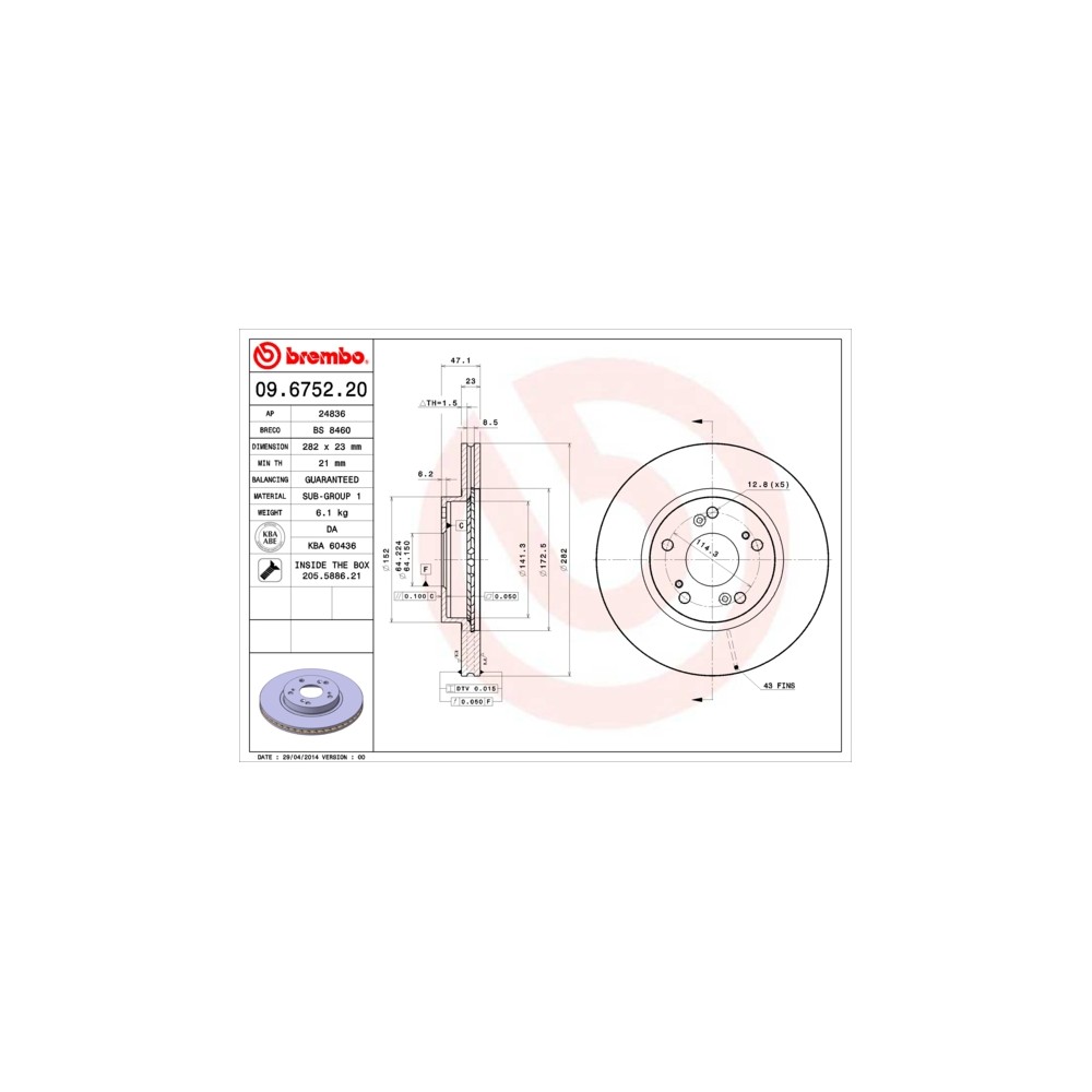 BREMBO Bremsscheibe 09.6752.20