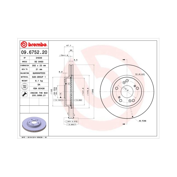 BREMBO Bremsscheibe 09.6752.20