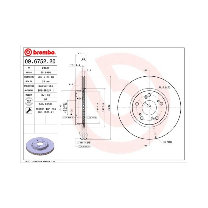 BREMBO Bremsscheibe 09.6752.20