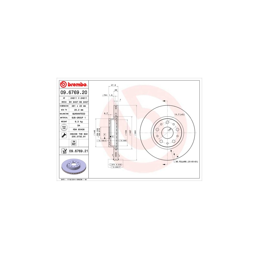 BREMBO COATED DISC LINE Bremsscheibe 09.6769.21