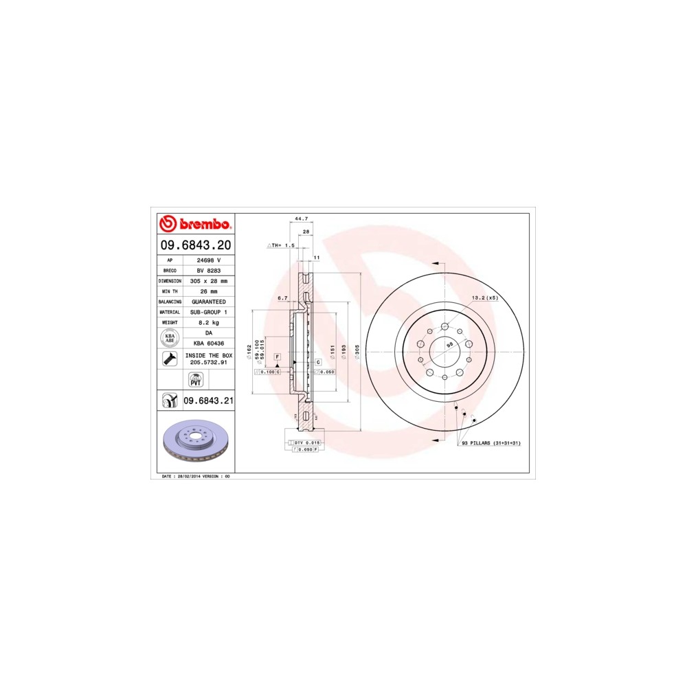 BREMBO COATED DISC LINE Bremsscheibe 09.6843.21