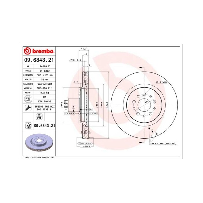 BREMBO COATED DISC LINE Bremsscheibe 09.6843.21