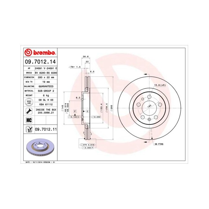 BREMBO COATED DISC LINE Bremsscheibe 09.7012.11