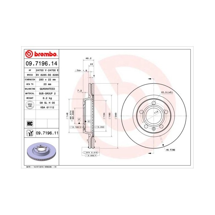 BREMBO Bremsscheibe 09.7196.14