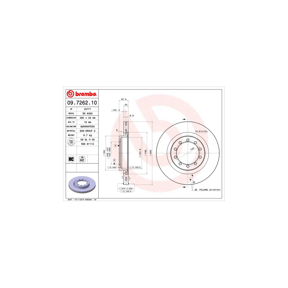 BREMBO Bremsscheibe 09.7262.10