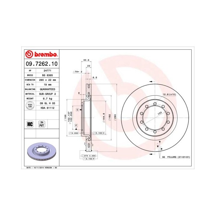 BREMBO Bremsscheibe 09.7262.10