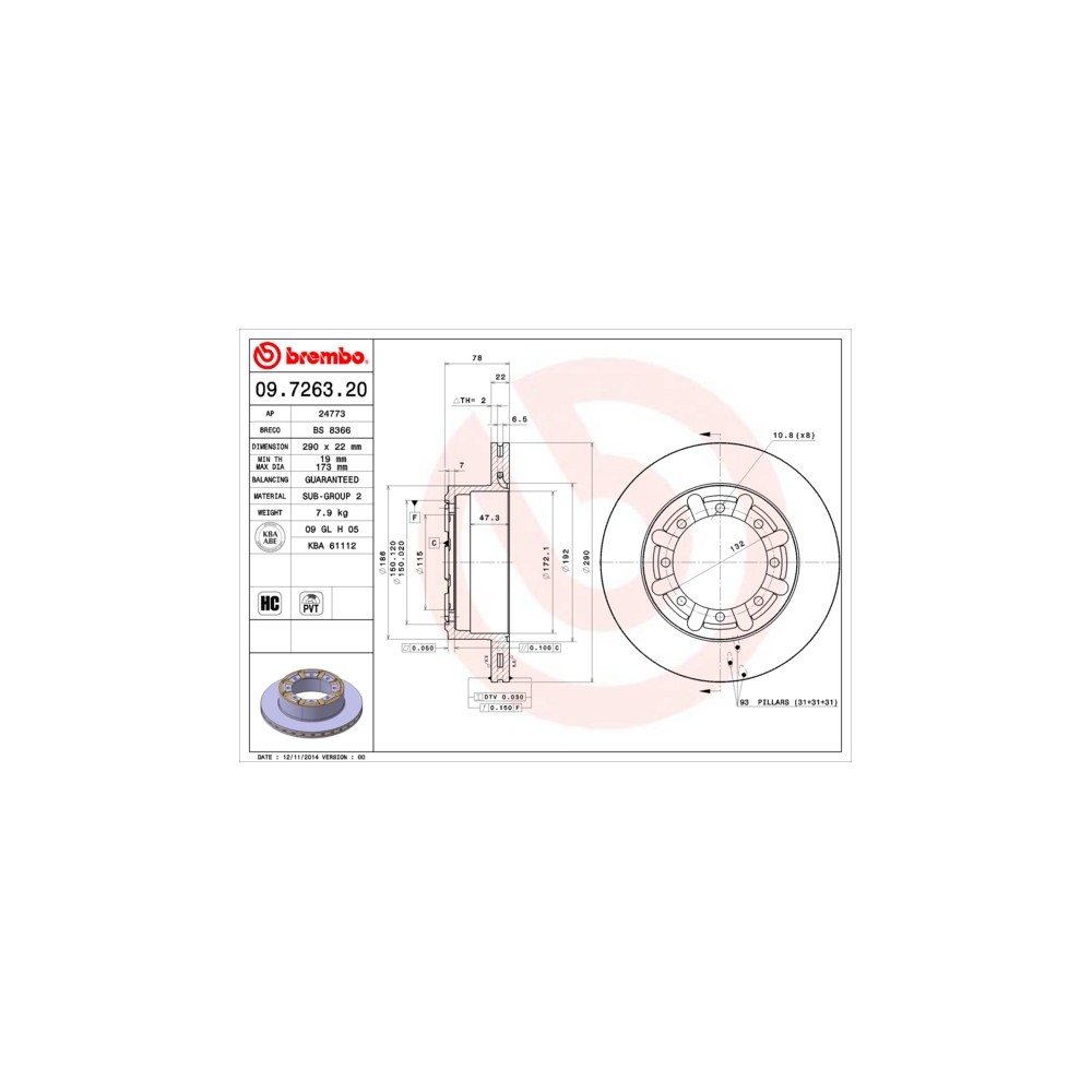 BREMBO Bremsscheibe 09.7263.20