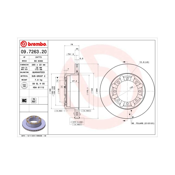 BREMBO Bremsscheibe 09.7263.20