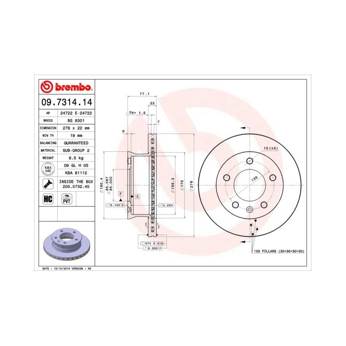 BREMBO Bremsscheibe 09.7314.14