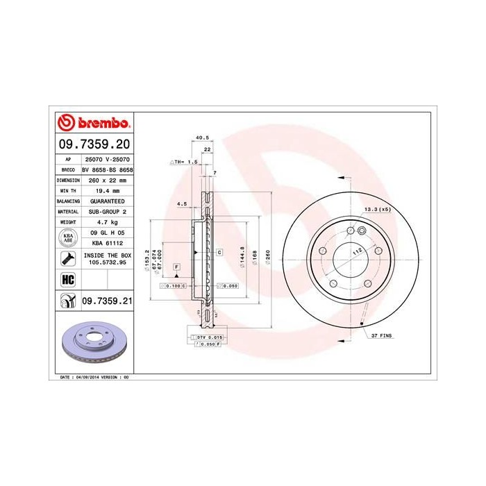 BREMBO COATED DISC LINE Bremsscheibe 09.7359.21 Mercedes