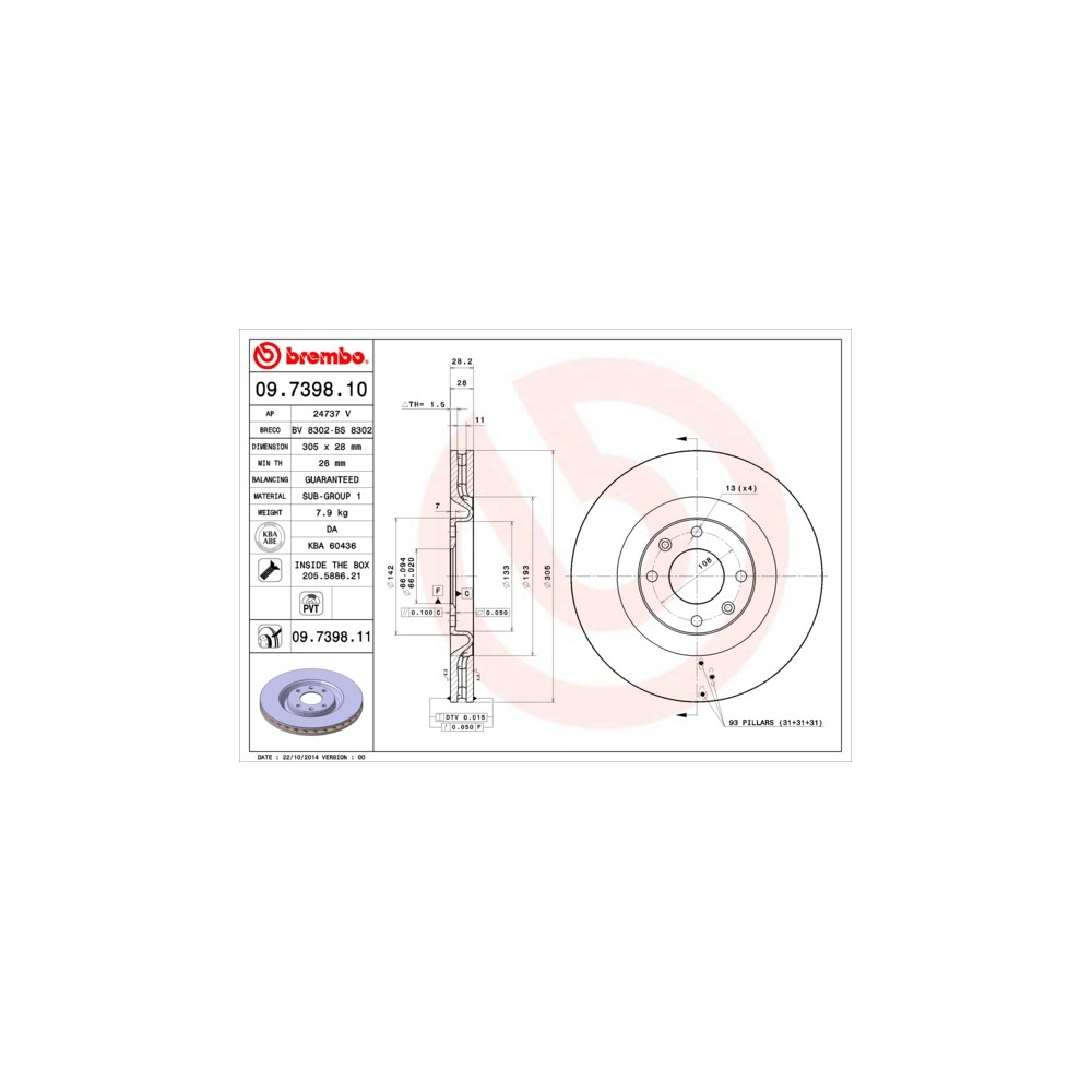 BREMBO COATED DISC LINE Bremsscheibe 09.7398.11
