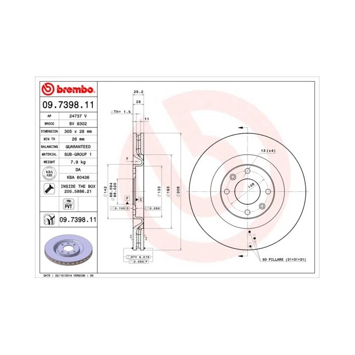 BREMBO COATED DISC LINE Bremsscheibe 09.7398.11