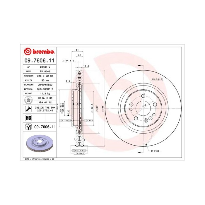 BREMBO COATED DISC LINE Bremsscheibe 09.7606.11