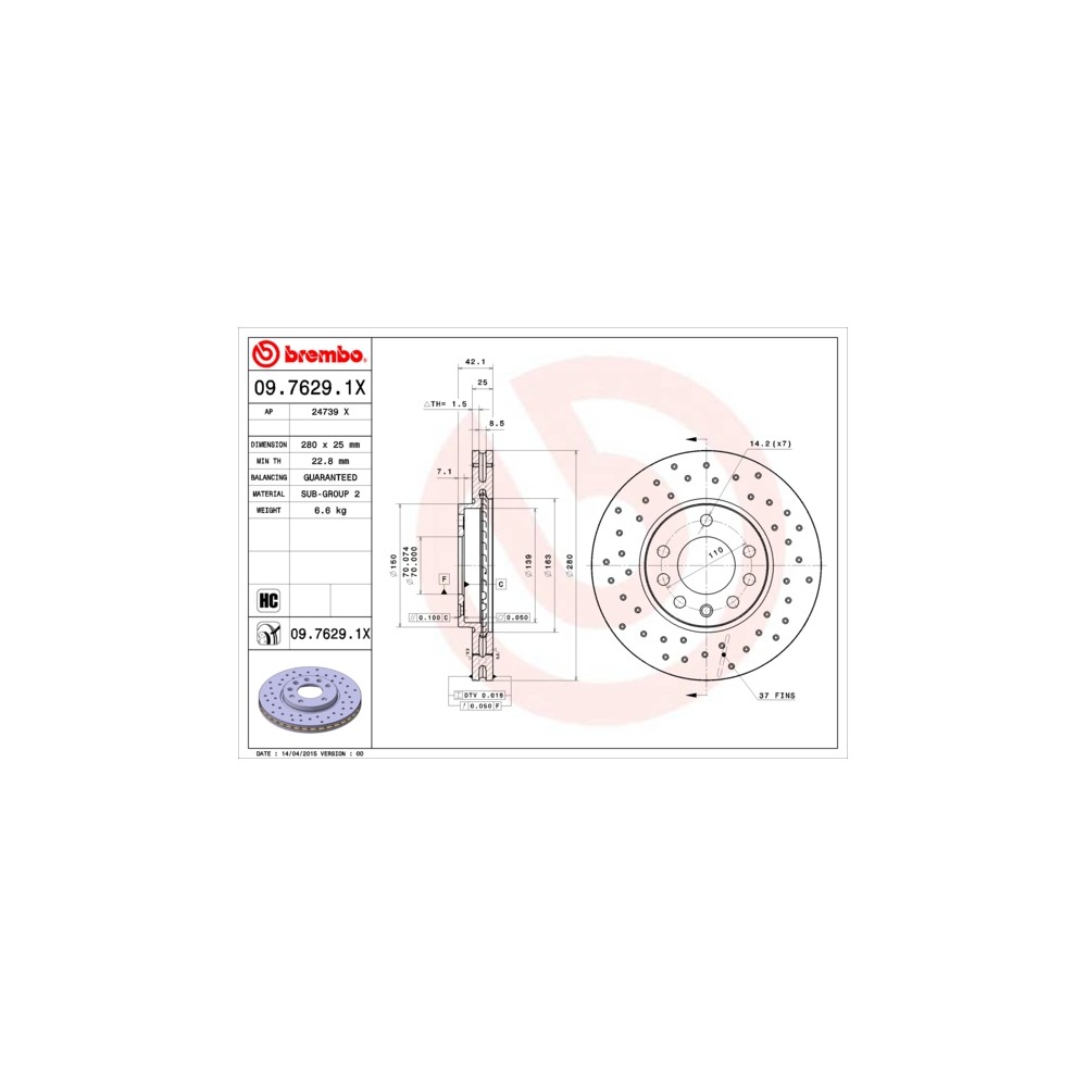 BREMBO XTRA LINE Bremsscheibe 09.7629.1X