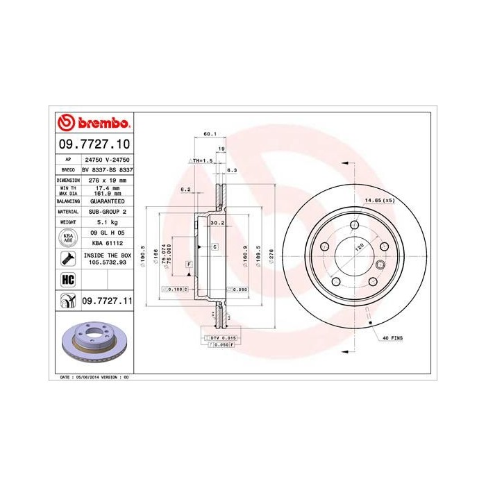 BREMBO COATED DISC LINE Bremsscheibe 09.7727.11