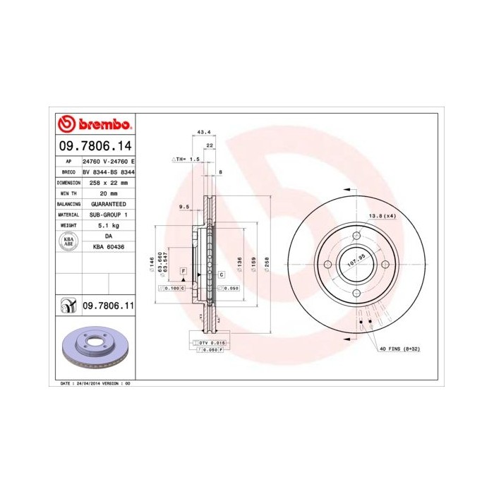 BREMBO COATED DISC LINE Bremsscheibe 09.7806.11