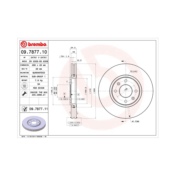 BREMBO COATED DISC LINE Bremsscheibe 09.7877.11