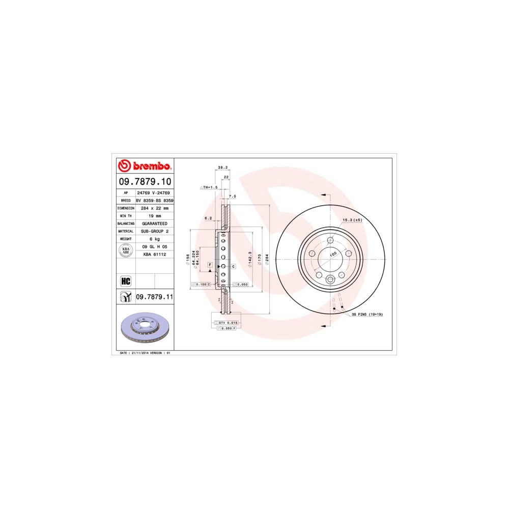 BREMBO COATED DISC LINE Bremsscheibe 09.7879.11